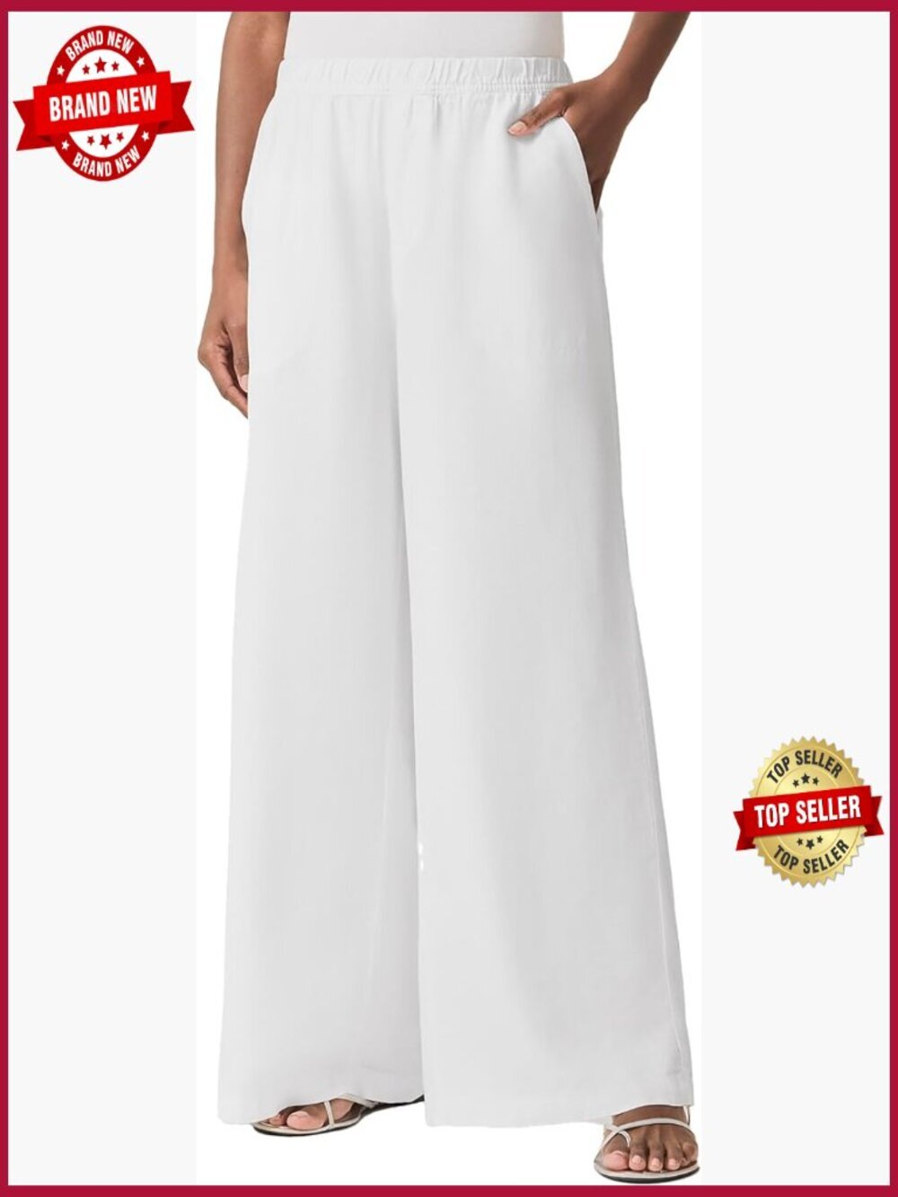 Mid Rise Wide Leg Palazzo Pull On Pants Relaxed Fit Solid